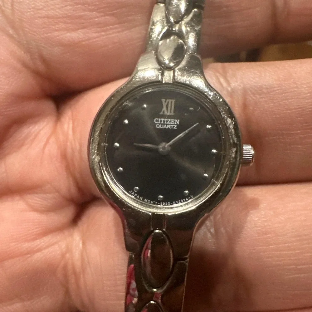 Running Citizen Black Face Quartz‎ Watch silver 20mm Round Classic New Battery